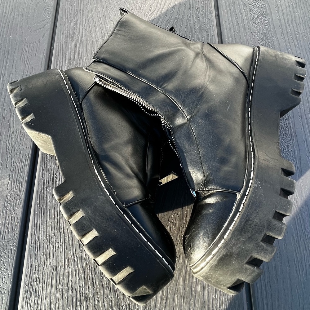 Zara Ankle Lug Sole Chunky Platform Front Zip Boots sz 38 - Picture 10 of 14